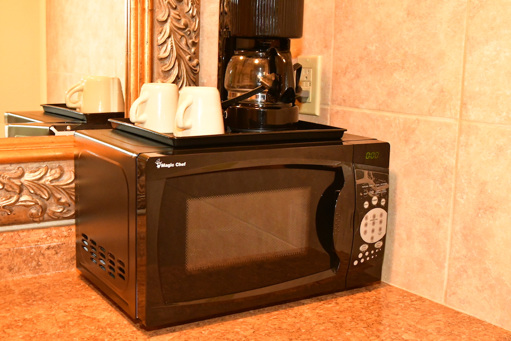 Microwave and coffee maker in guest room